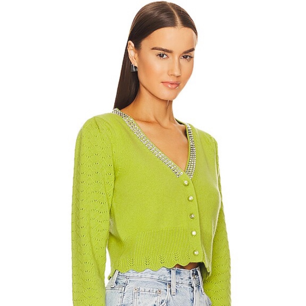 Loveshackfancy Neon green Diamond embellished sweater